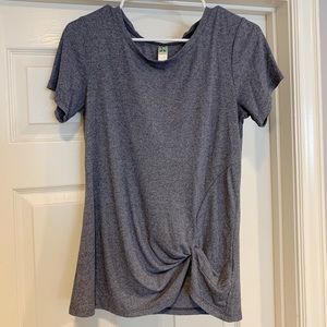 Blueish/grey shirt with gathered detailing in the front